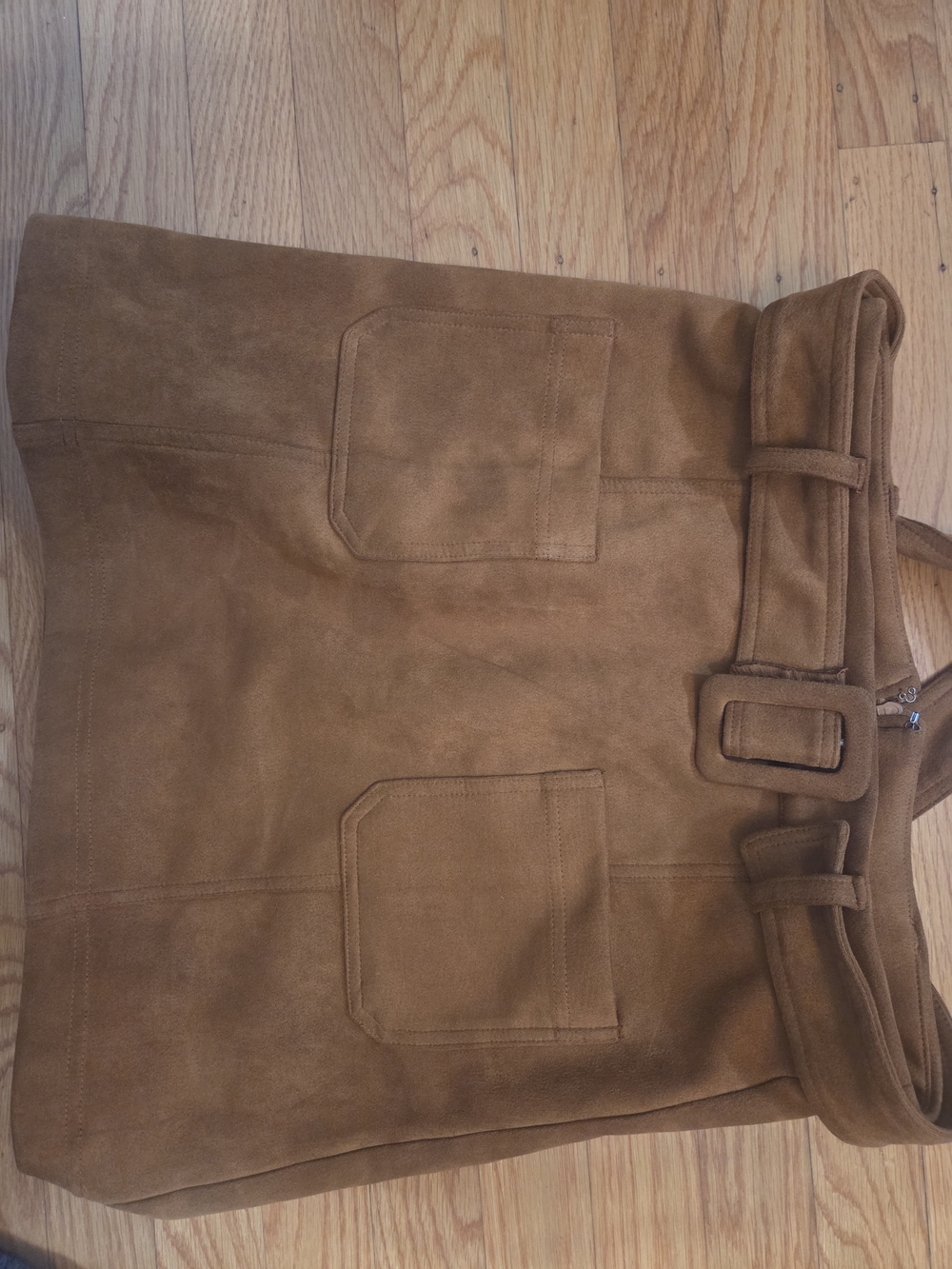 JustFab Tan Suede Mini Skirt with Belt - Picture 2 of 6